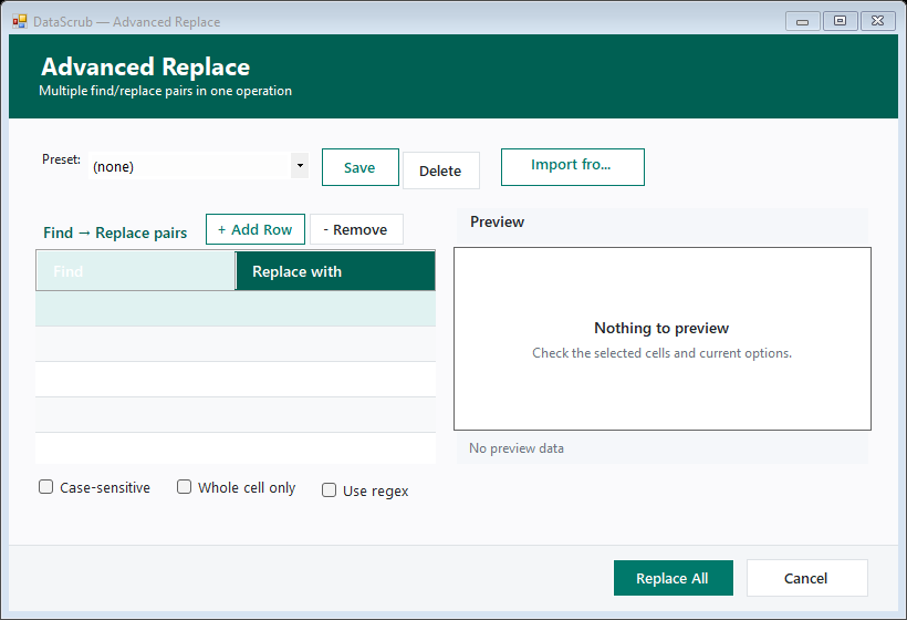 Advanced Replace pairs and preview